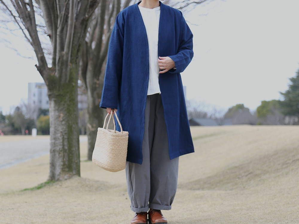 ハンドメイド 初夏 ♪ リネン の コーディガン 羽織物 ショールカラー